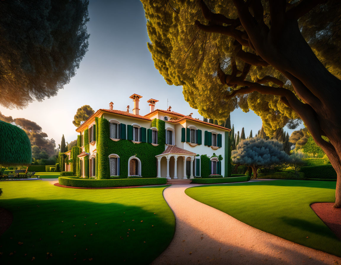 Picturesque Villa with Ivy-Covered Walls and Terracotta Roof Tiles