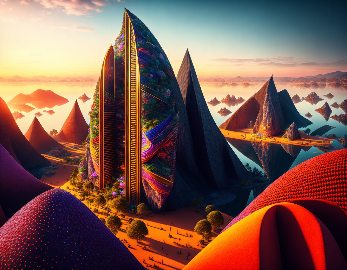 Colorful Bio-Inspired Architecture in Futuristic Desert City