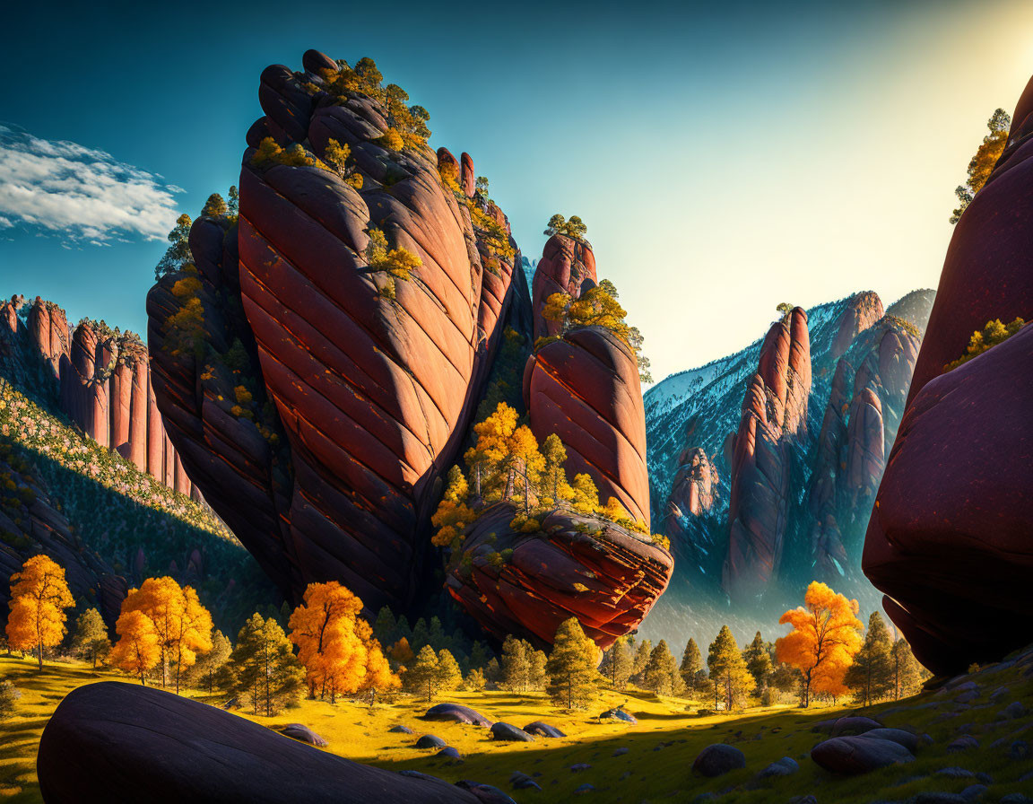 Unique Heart-Shaped Rock Formations in Vibrant Autumn Landscape