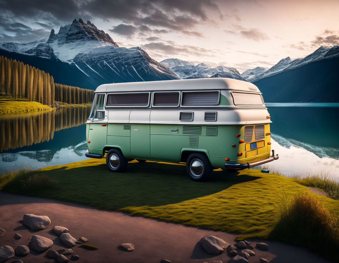 Camper van by the lake