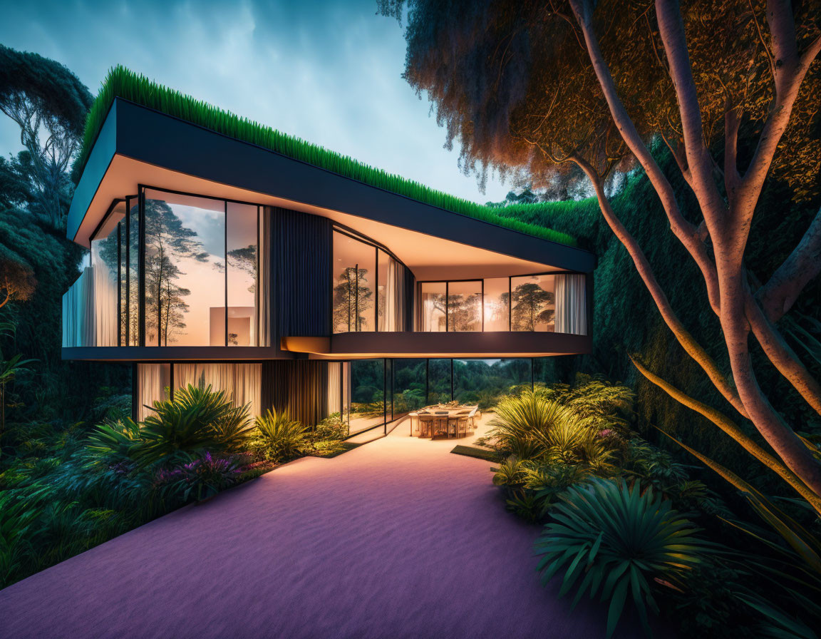 Modern villa in dense vegetation