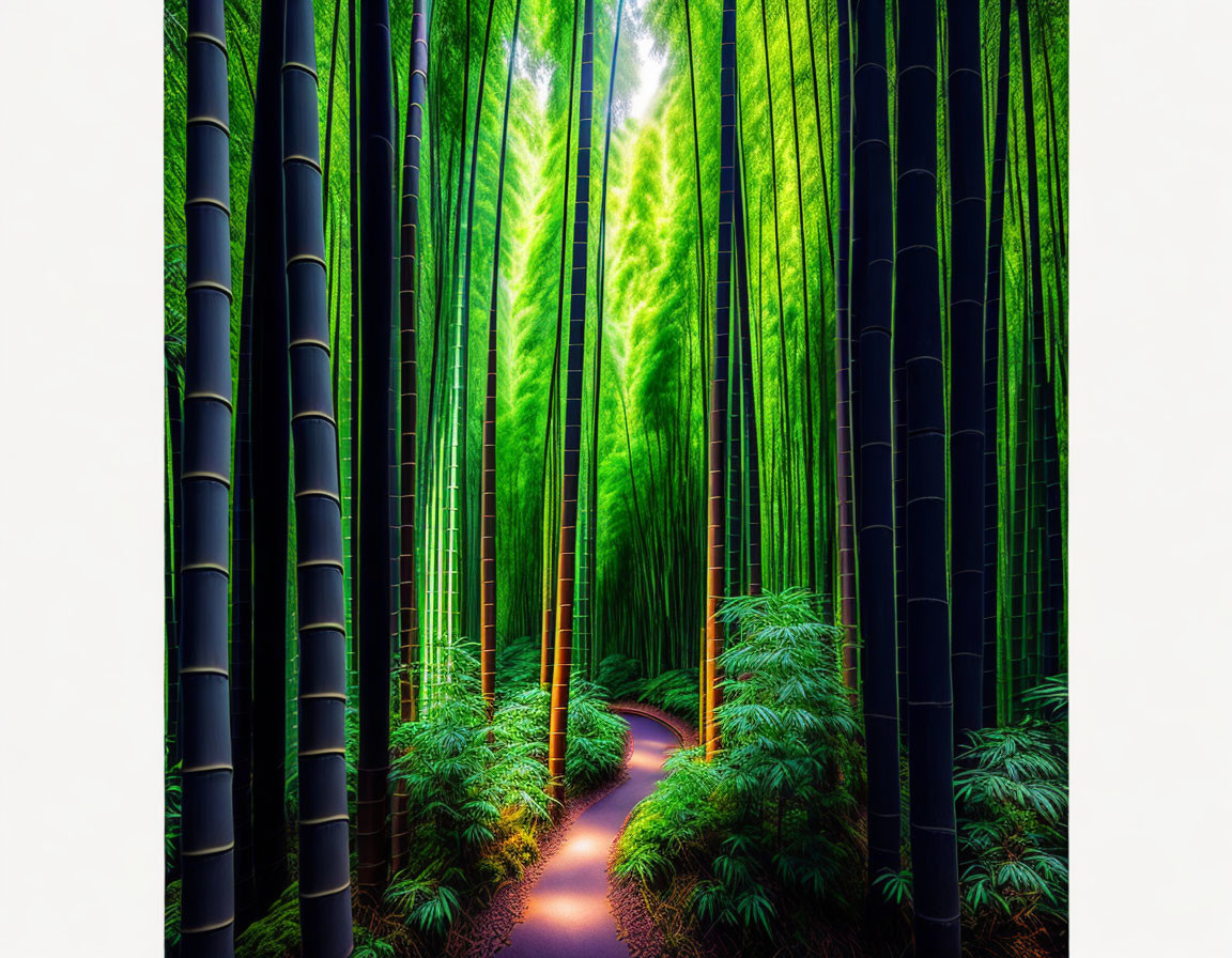 Tranquil path through dense bamboo forest