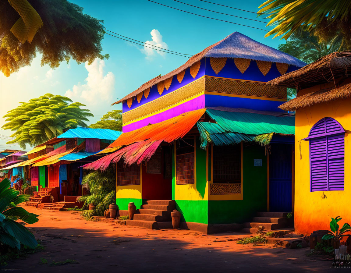 Colorful Traditional Houses in Vibrant Street Scene