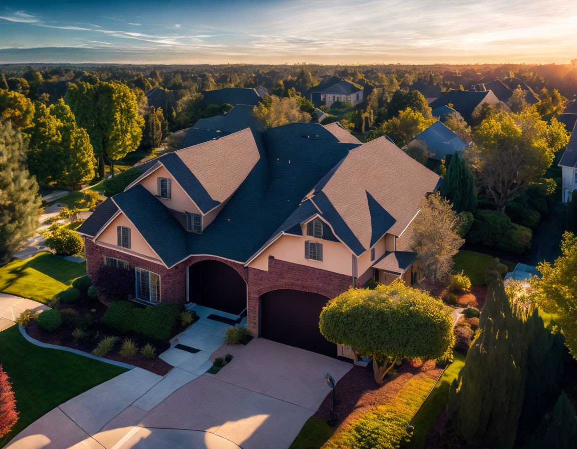 Spacious Two-Story House with Red Brick Facade & Driveway