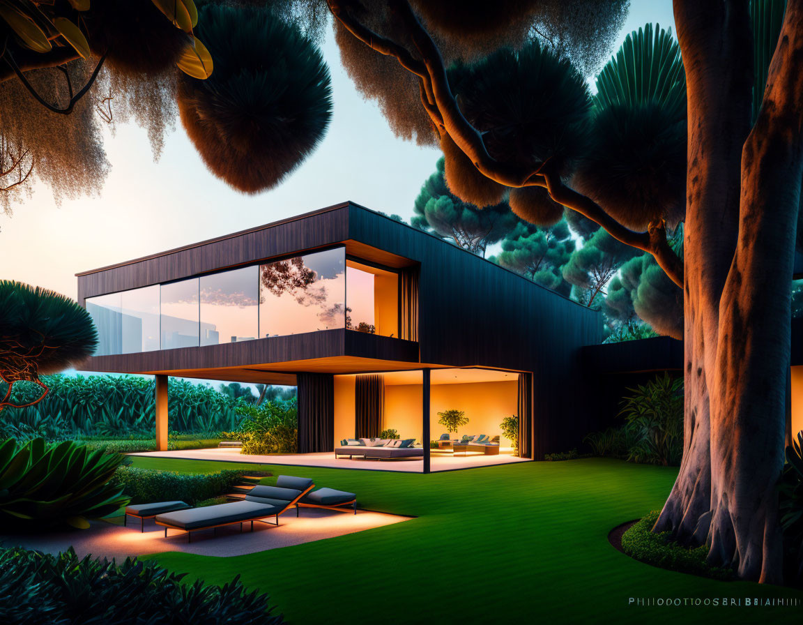 Modern villa in dense vegetation