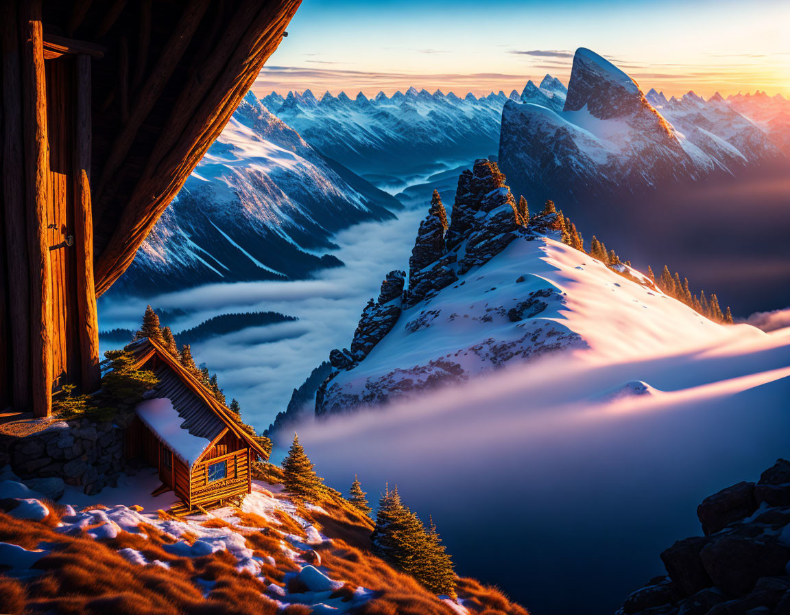 Mountain cabin with stunning sunrise view