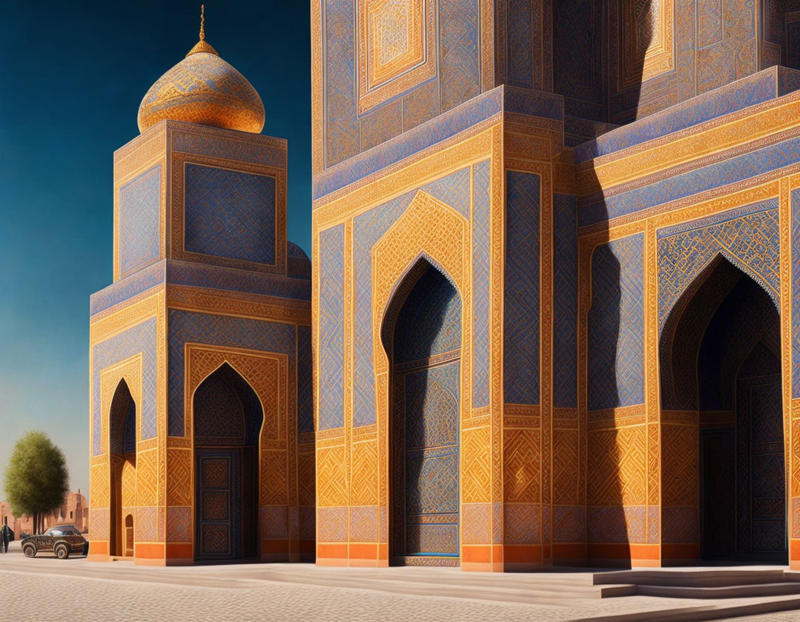 Intricate Blue and Orange Tilework in Ornate Mosque