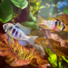 Colorful underwater scene with vibrant blue and orange fish swimming among coral