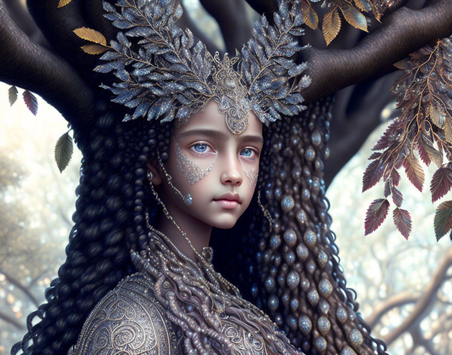 Detailed Fantasy Portrait with Elaborate Headdress and Armor