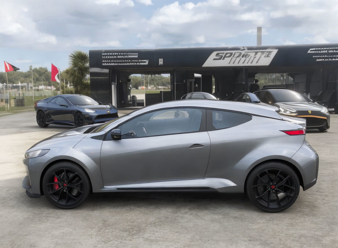 Silver Sports Coupe with Black Accents Parked Near Building and Another Car