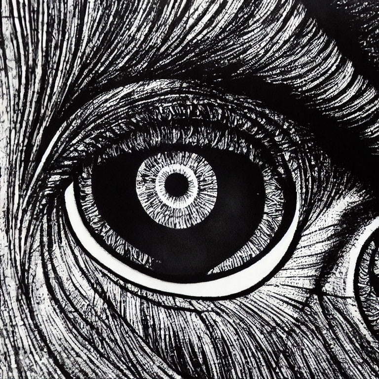 Detailed high-contrast black and white human eye illustration