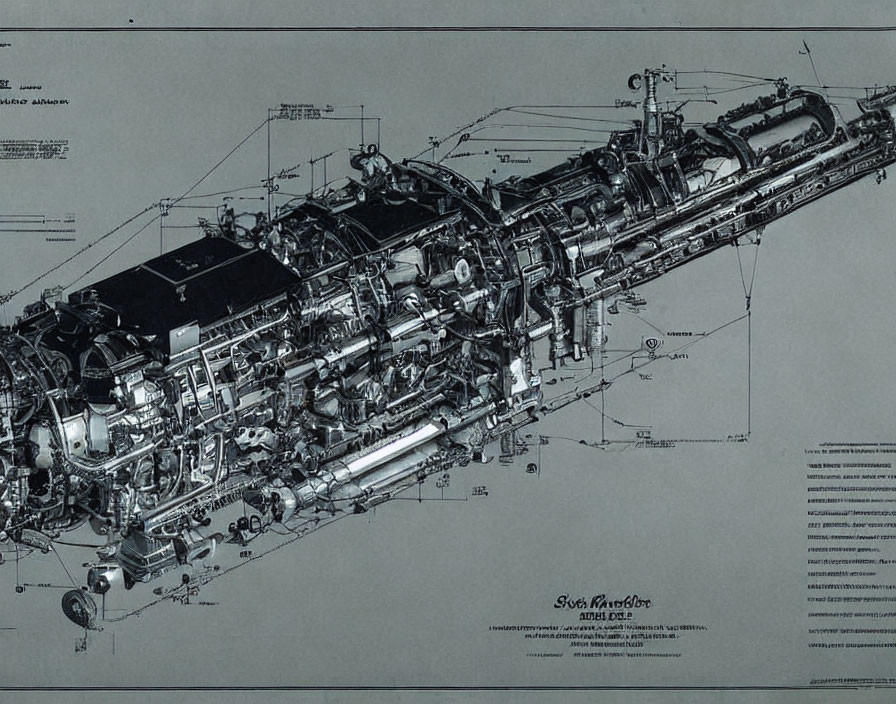 Detailed Technical Blueprint of Complex Machinery with Annotations & Measurements