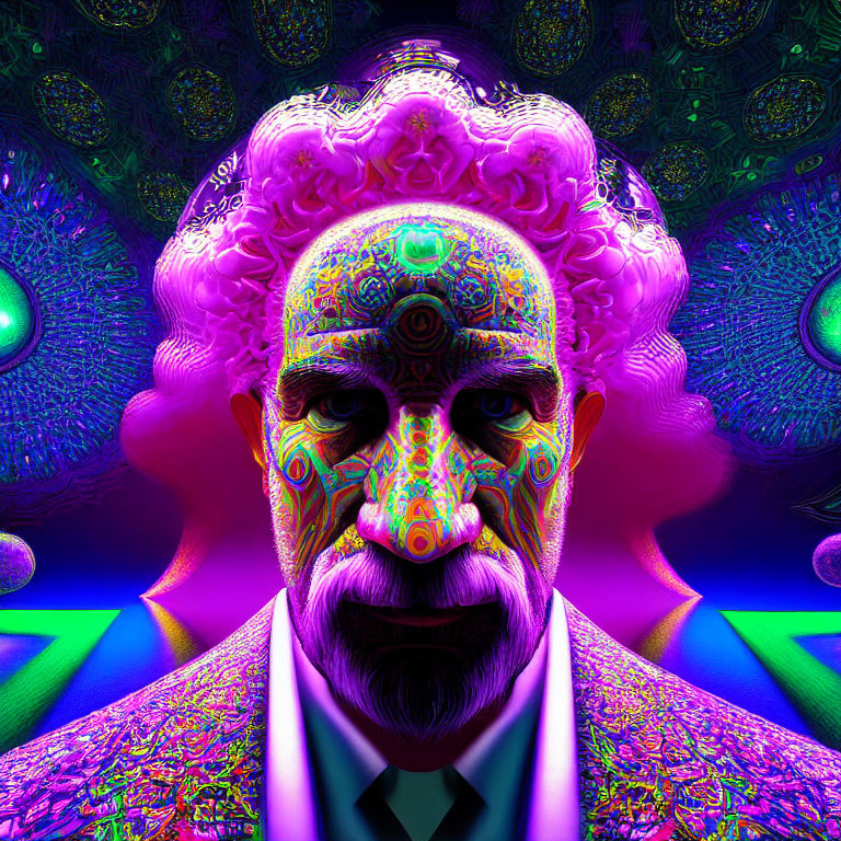 Colorful Psychedelic Portrait with Intricate Patterns on Face