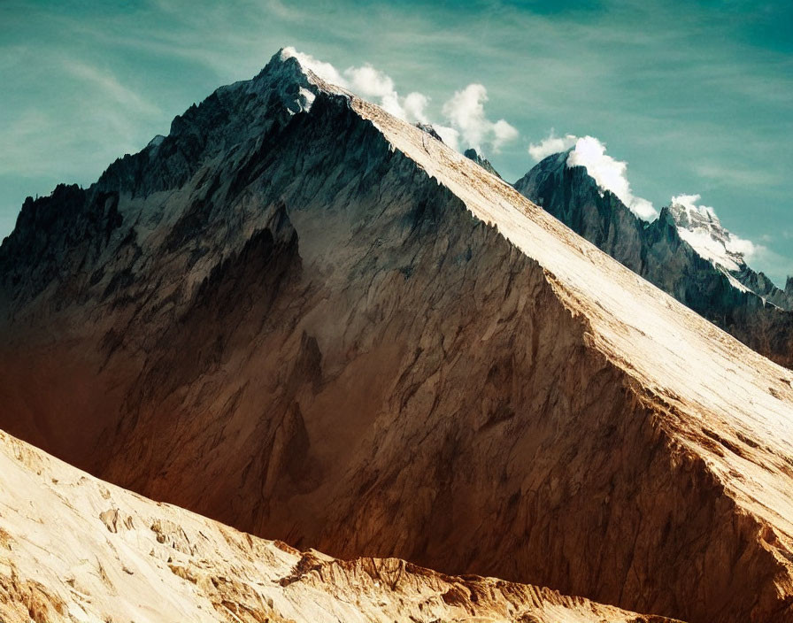 Majestic mountain range with sharp peaks under clear sky