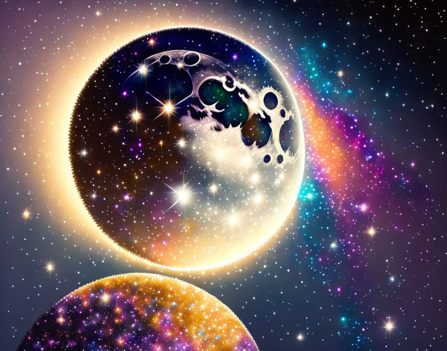 Celestial Bodies Digital Art with Cosmic Colors