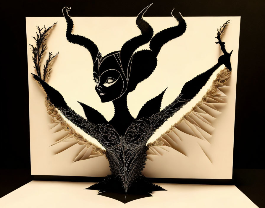 Detailed Black and Gold Silhouette Fantasy Character Pop-Up Book