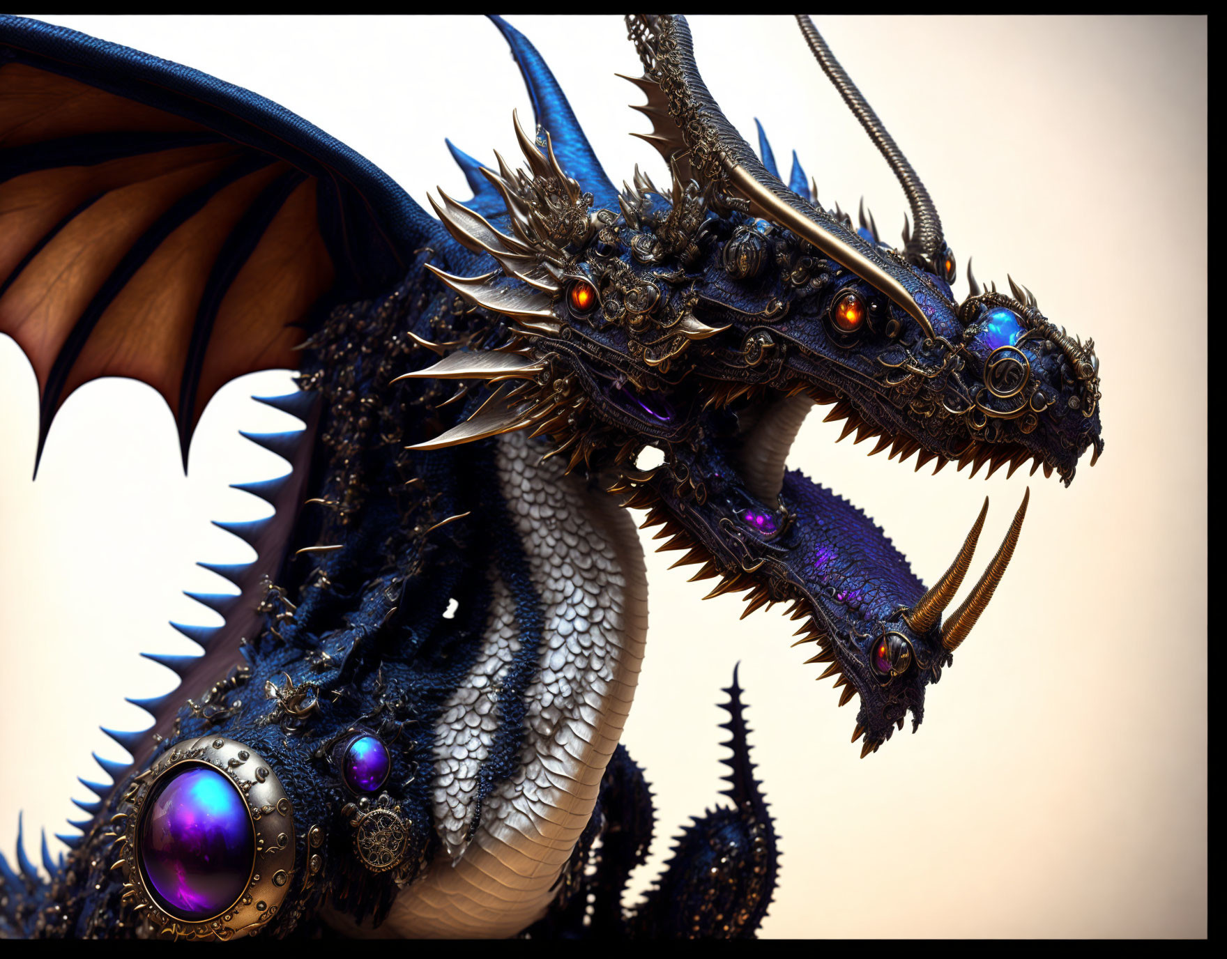 Detailed Fantasy Dragon with Dark Scales and Ornate Accents