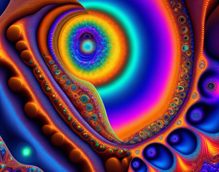 Colorful Abstract Fractal Art: Blue, Orange, Purple Swirls