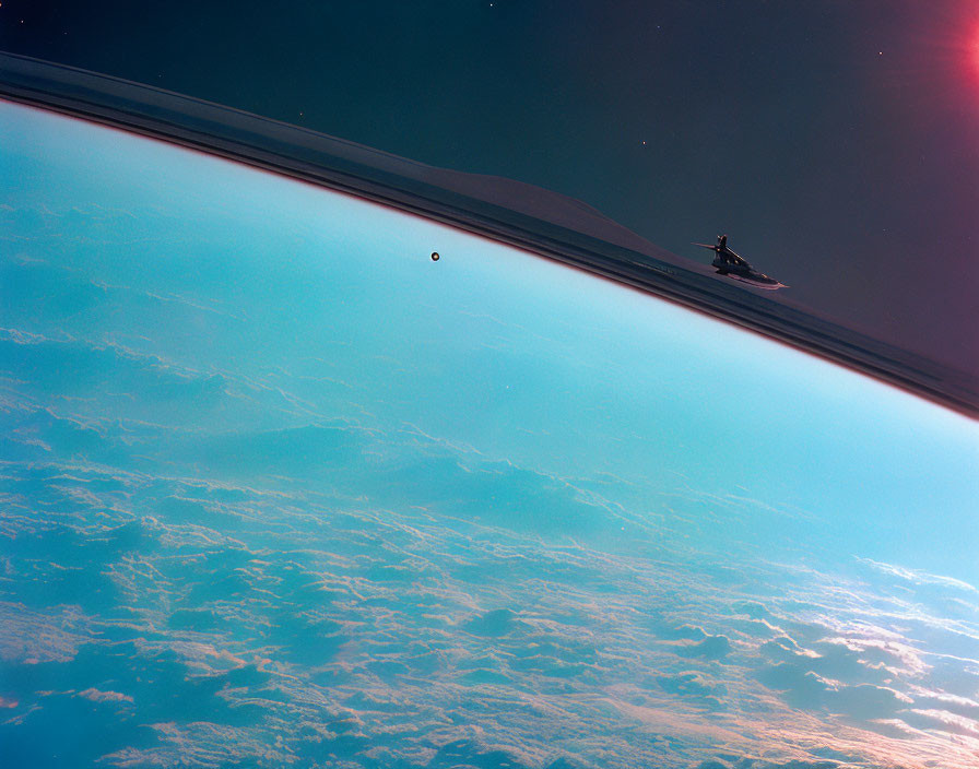 Space Shuttle Orbiting Earth with Atmosphere View