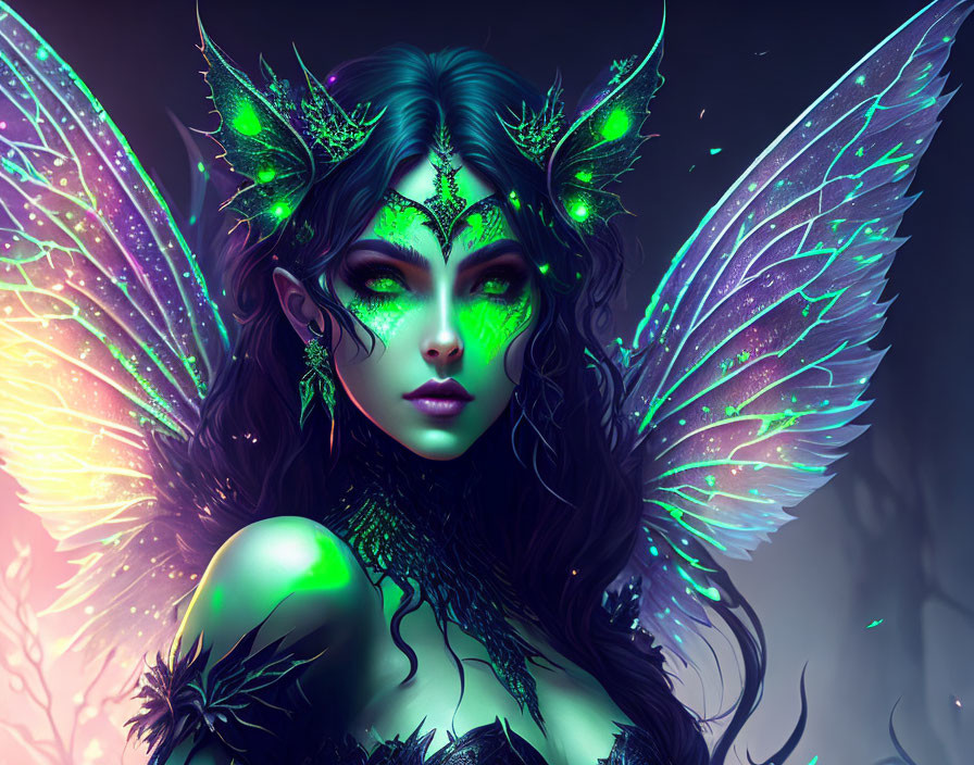 Iridescent Winged Fantasy Creature with Green Eyes