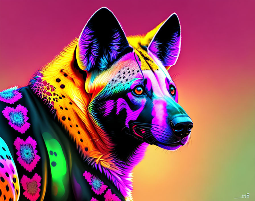 Colorful Digital Artwork: Vibrant Dog with Intricate Patterns