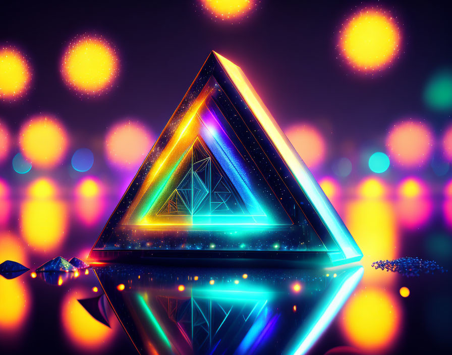 Colorful Glass Pyramid Reflecting Bokeh Lights