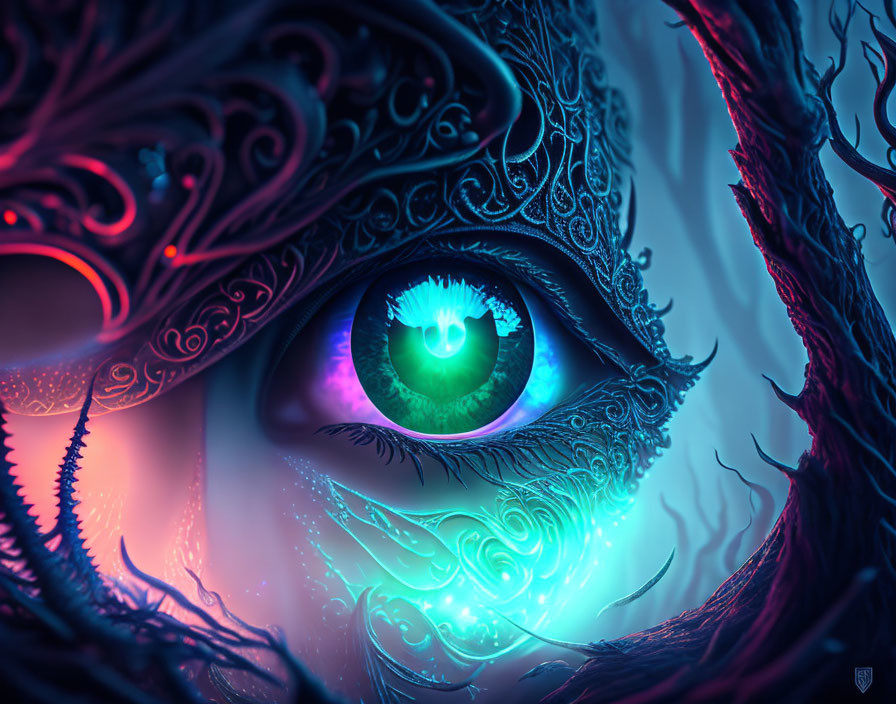 Detailed Vibrant Eye Artwork in Blue and Purple