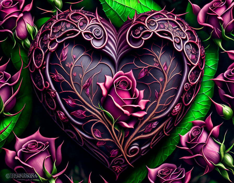 Intricate Floral Heart Design in Pink and Purple