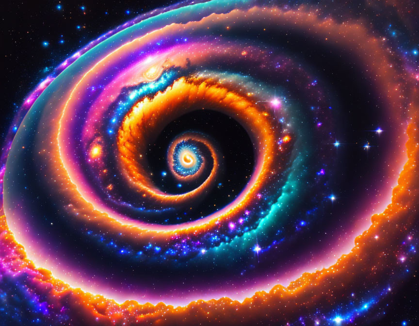 Colorful Spiral Galaxy with Radiant Core and Starry Arms