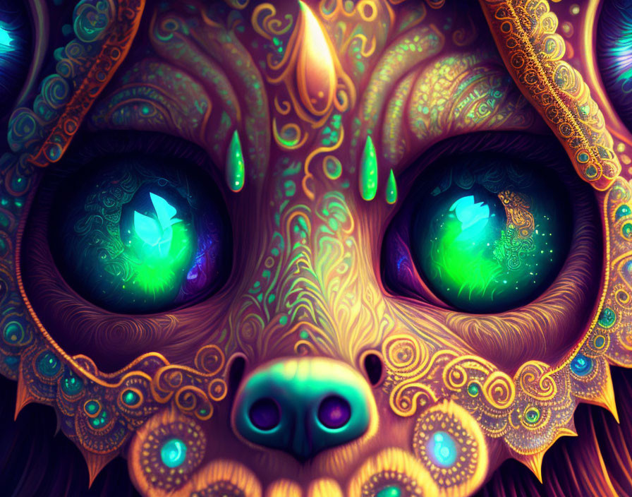 Colorful Psychedelic Digital Art of Fantastical Creature with Intricate Patterns & Luminous