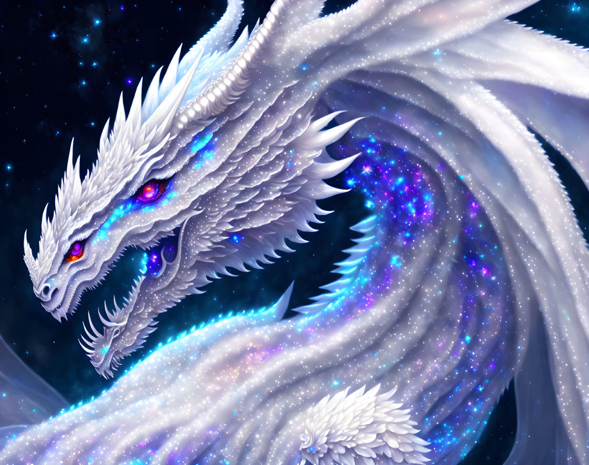 White Dragon with Purple Eyes in Cosmic Setting