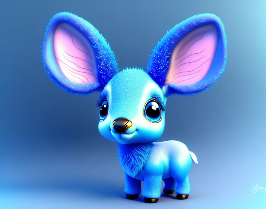 Blue fawn-like creature with pink ears and glittering fur