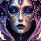 Intricate fantasy portrait with purple headpiece and elegant jewel adornments