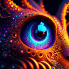 Colorful digital artwork of fantastical creature with ornate patterns and glowing eyes