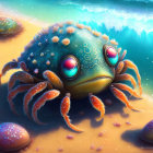 Colorful Digital Artwork: Whimsical Crab with Patterned Shell