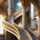 Intricate Gold-Detailed Spiral Staircase in Grand Gothic Interior