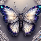 Fantasy butterfly digital artwork with jeweled wings in purple and blue