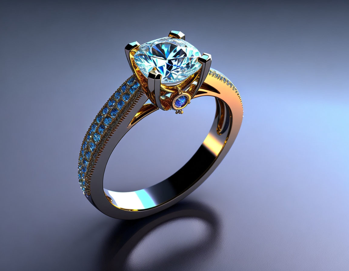 Luxurious Gold Ring with Central Diamond and Intricate Designs