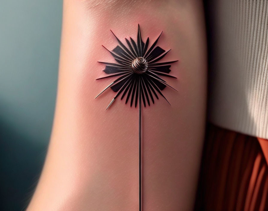 Black Spiky Flower Brooch Illusion on Skin