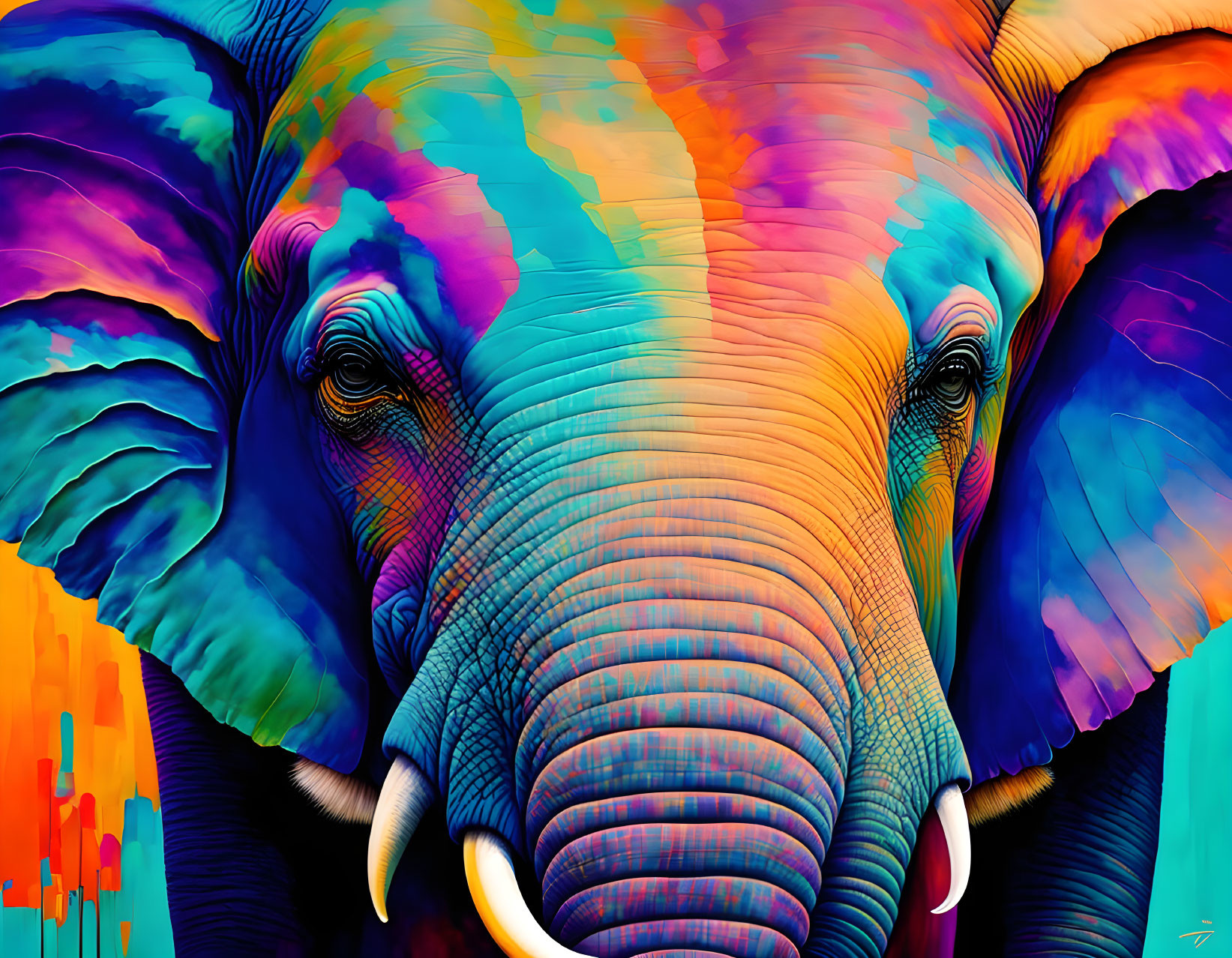 Colorful Elephant Artwork with Detailed Textures and Patterns