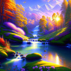 Enchanting fantasy forest with glowing trees and serene river