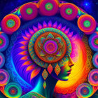 Colorful profile art with psychedelic patterns and mandala designs