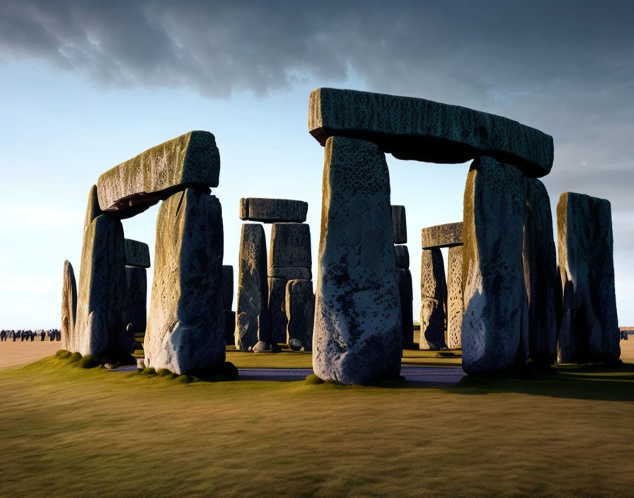 Ancient Stonehenge Megaliths Silhouetted Against Dramatic Sunset Sky