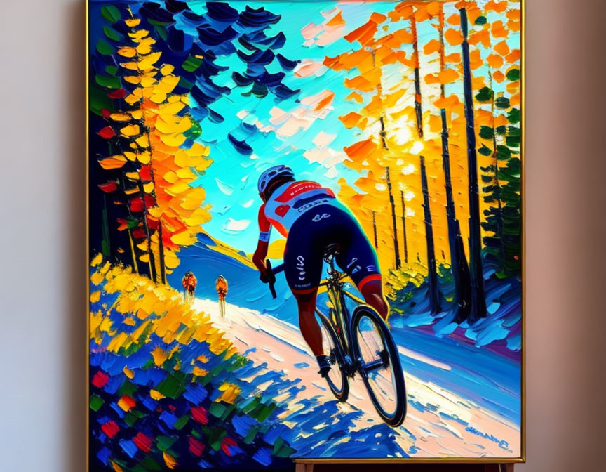 Colorful Autumn Forest Cycling Race with Spectators