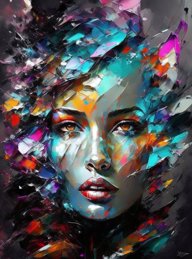 Colorful Abstract Portrait of Woman with Butterfly Motif