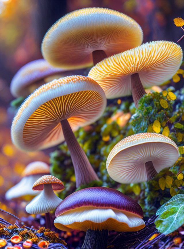 Colorful Mushrooms Among Vibrant Foliage