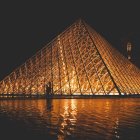 Large Glass Pyramid Illuminated with Kaleidoscope of Colors at Night