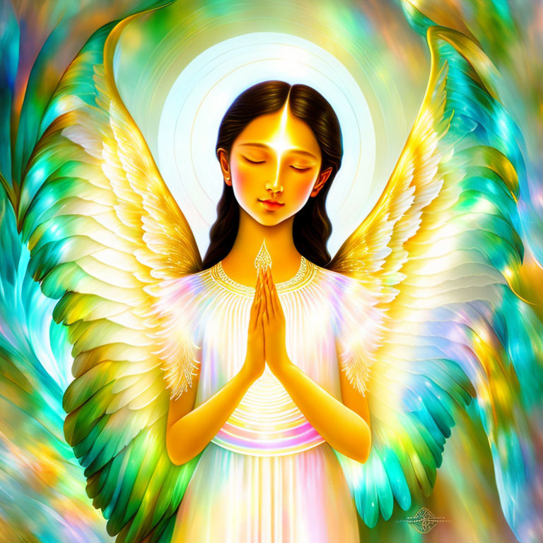 Luminous angelic figure with halo and radiant aura