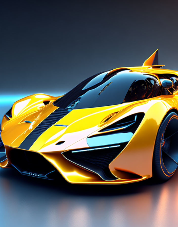 Yellow Sports Car with Aerodynamic Design on Dark Background