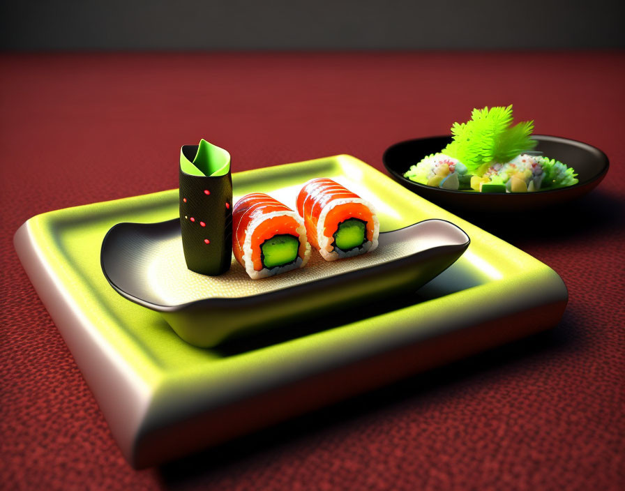 Assorted Sushi Plate on Red Textured Surface